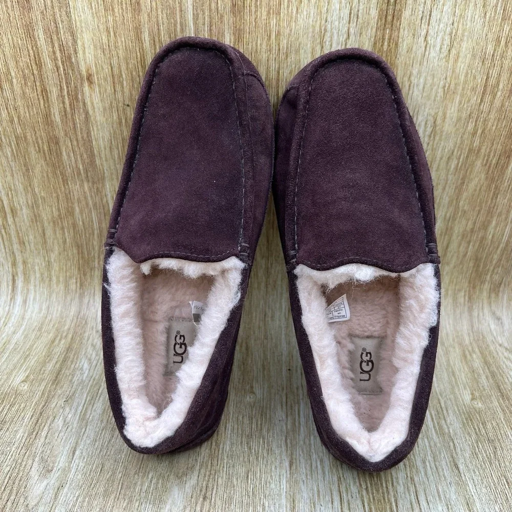 UGG Ascot Slipper Loafer Men's Size 9 Chocolate Brown Suede Wool Lined 1101110